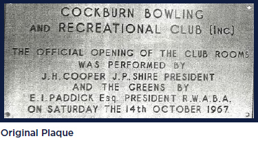 Cockburn BARC and Cockburn Bowling Club Original plaque